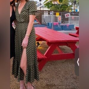 XS Zara Midi dress forest green with polka dots
